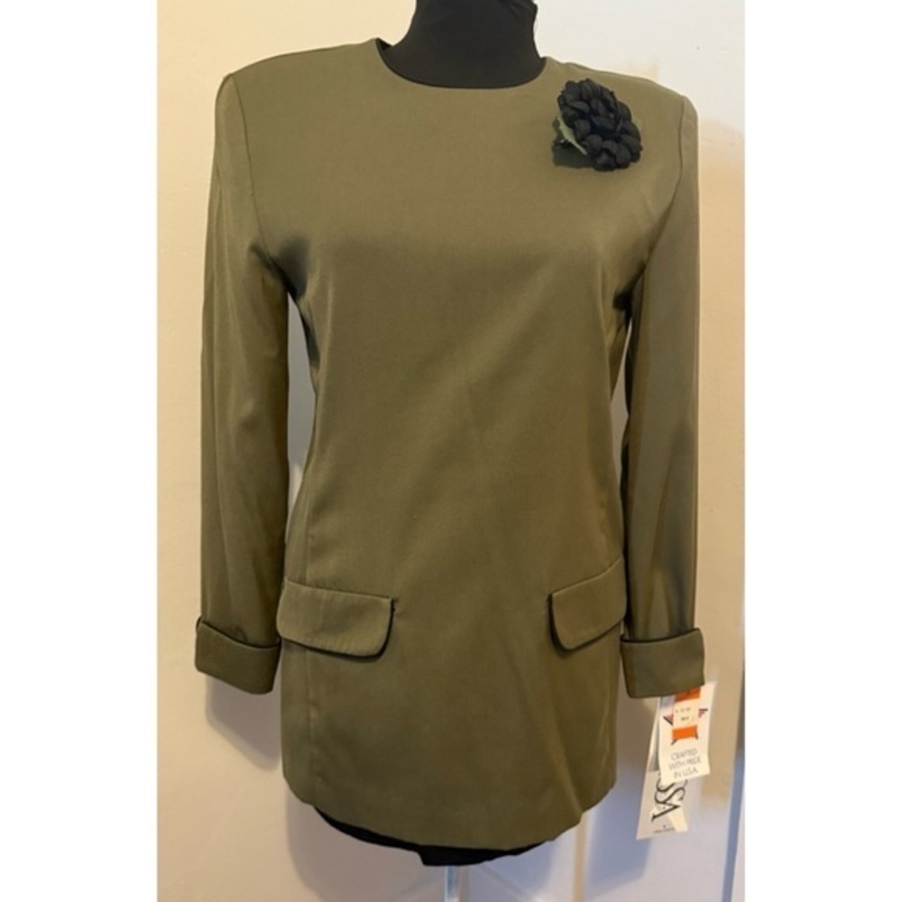 80’s Vintage ‘Melissa’ Olive Green Long Sleeve Top with Floral Accent